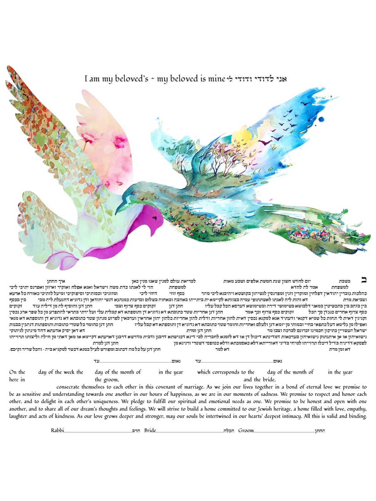 Ruth Rudin Floral Love Birds Personalized Ketubah